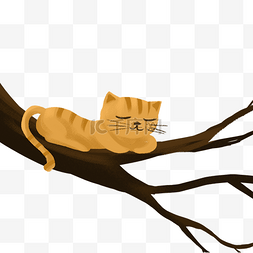 卡通小猫咪睡在树上