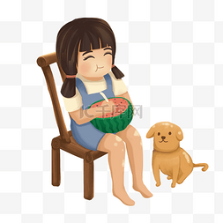 小女孩吃西瓜免抠图