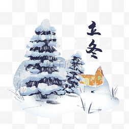 立冬节气雪景雪松素材