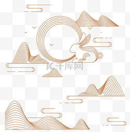 中秋节主题页图片_中秋节线条金秋圆月山水