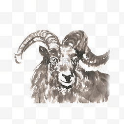 羊的头部水墨画PNG免抠素材