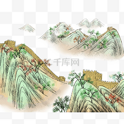 山水长城图片_中国万里长城建筑山水国画水墨写