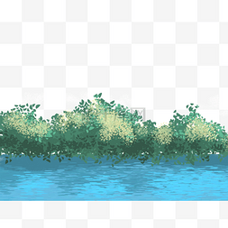 蓝色的湖水和小树