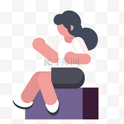 紫色衣服的女孩图片_紫色创意坐着的女孩元素