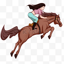 长人馄饨图片_手绘女孩骑马起跳飞跃