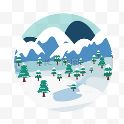 蓝色雪山和松树png