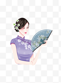 古典美女图片_古典旗袍美女扇子插画