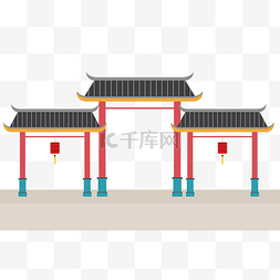 中国古代传统牌坊建筑红灯笼