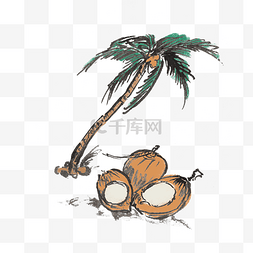 夏天椰子汁手绘插画
