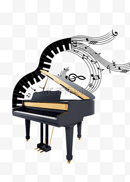 一台钢琴图片_黑色音符钢琴