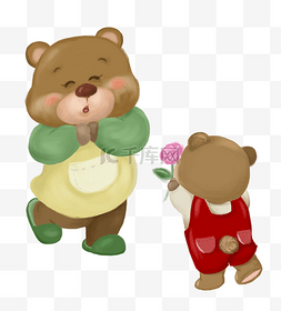 妈妈图片_感恩节小熊送花给妈妈