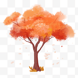 手绘水彩秋天树