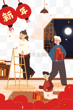 挂灯图片_新年春节人物灯笼挂灯笼月亮月光