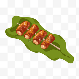 串肠图片_绿色叶子烧烤烤串香肠烤肠