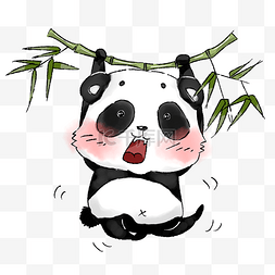 动物背景可爱图片_可爱吊竹子玩耍的熊猫
