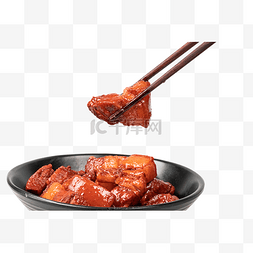 筷子夹起红烧肉