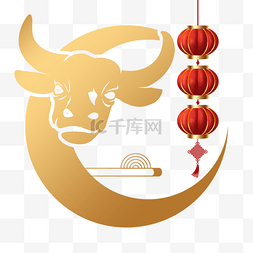 红色金色渐变图片_牛年农历新年春节金色渐变牛头图