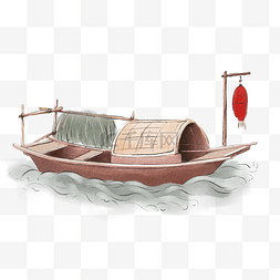 水墨渔船小船