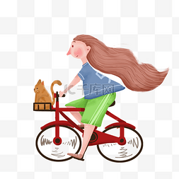骑单车的女孩图片_卡通女孩骑单车免抠图