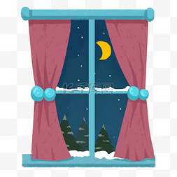 彩色冬季雪景窗户窗户