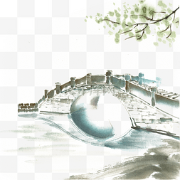 江南手绘图片_中国风江南的桥