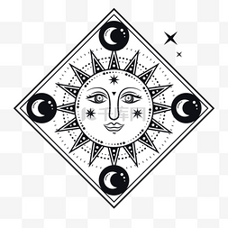 太阳和月亮图片_复古手绘太阳和月亮的脸
