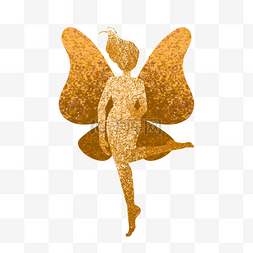 带翅膀的金色仙女剪影