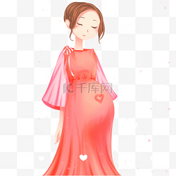 孕妇图片_粉色唯美卡通治愈孕妇母婴插画