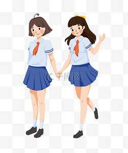 高中图片_女学生手牵手