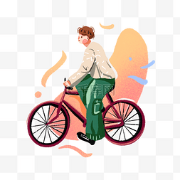 韩系插画骑自行车的男孩手绘png免