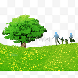 绿色生活环境保护草地树全家出游