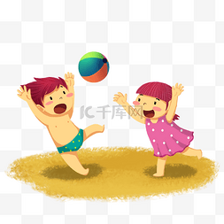 沙滩玩耍图片_一起去海滩沙滩玩球