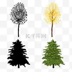 绿色手绘圣诞树图片_银杏树小树圣诞树手绘剪影