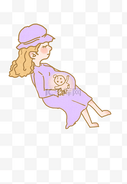 怀孕妈妈卡通素材图片_孕妇妈妈女孩卡通