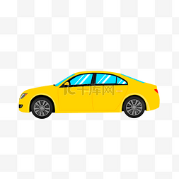 汽车插画图片_卡通黄色小轿车插画
