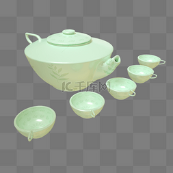 绿色茶壶图片_茶具青瓷白瓷C4D