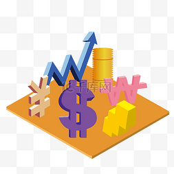 2.5D立体金融主题平面矢量装饰