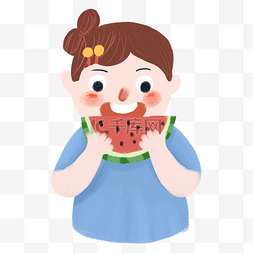 为了口吃的图片_夏季大口吃西瓜的可爱小女孩