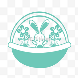 手绘花朵篮子图片_svg绿色手绘小花小兔子元素