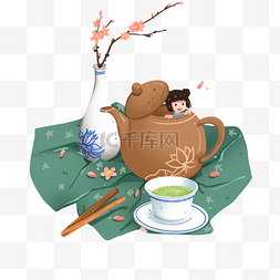 饮茶图片_清明节可爱的茶饮茶具免抠元素