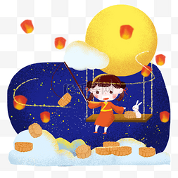 中秋节在月亮星空里钓月饼