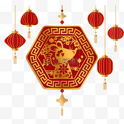 红色的中国结图片_鼠年吉祥物剪纸图案灯笼
