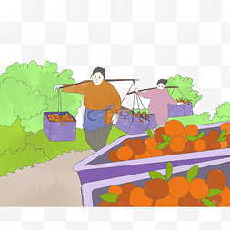 劳动节植物摘水果卡通