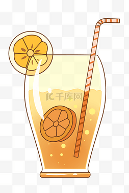 黄色橙汁图片_夏季一杯橙汁插画