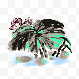 芙蓉水墨风手绘插画