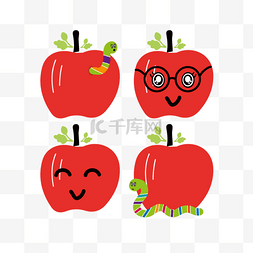 红色毛毛虫卡通图片_svg卡通红色苹果与毛毛虫