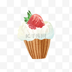 草莓手绘水果图片_草莓冰激凌蛋筒甜点