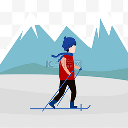 手绘卡通创意滑雪人物