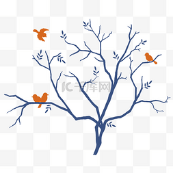 冬天停着小鸟的树枝