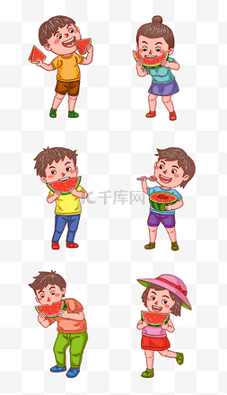 吃西瓜小孩卡通人物系列